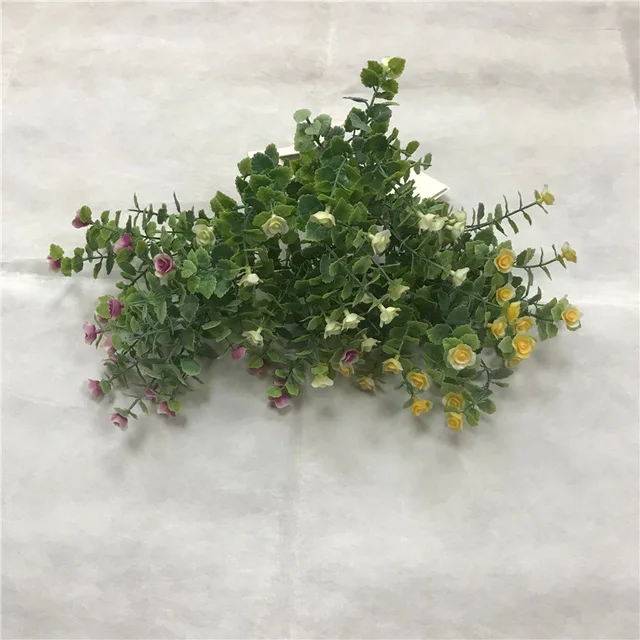 Plastic grass bush with rose flower X5