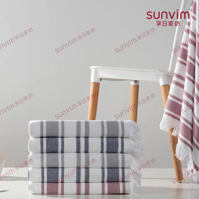 Solid DyedSingle Side TerryPolyester StripeBath Towel(fringe)STYLE