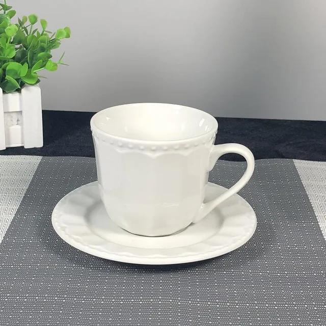 Embossed White Porcelain Cup Saucer 300CC