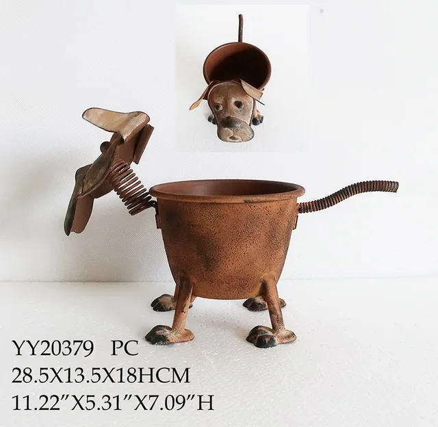 Metal flower pot dog