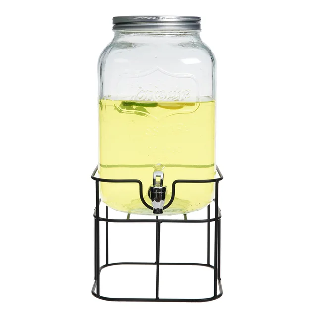Glass Drinking Dispener Set With Rack