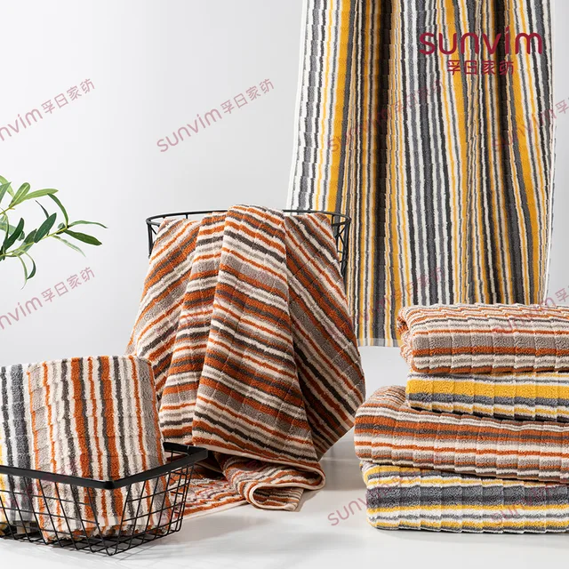 Yarn dye stripe trapezoid terry hand towel/bath towel