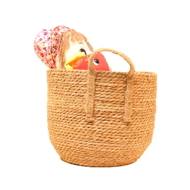 Rush Basket Woven Storage Basket with Handles Natural Rush Laundry Basket Toy Towels Blanket Basket Home Decor