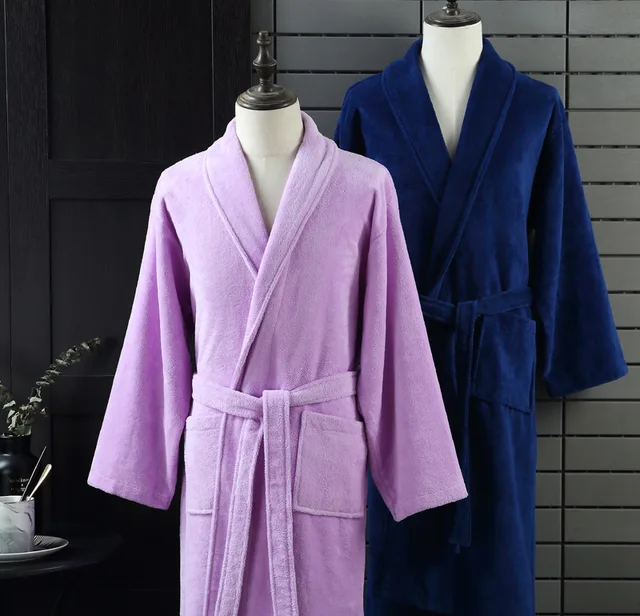 Custom coral fleece cotton terry high quality solid color for adults men women hotel home bathrobe night gown