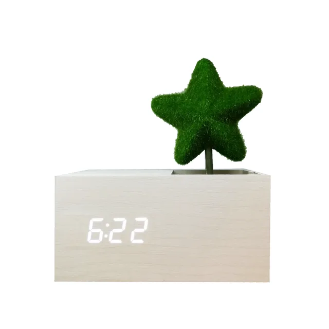 Newly Multifunctional Smart Wooden LED Penholder Clock Et546
