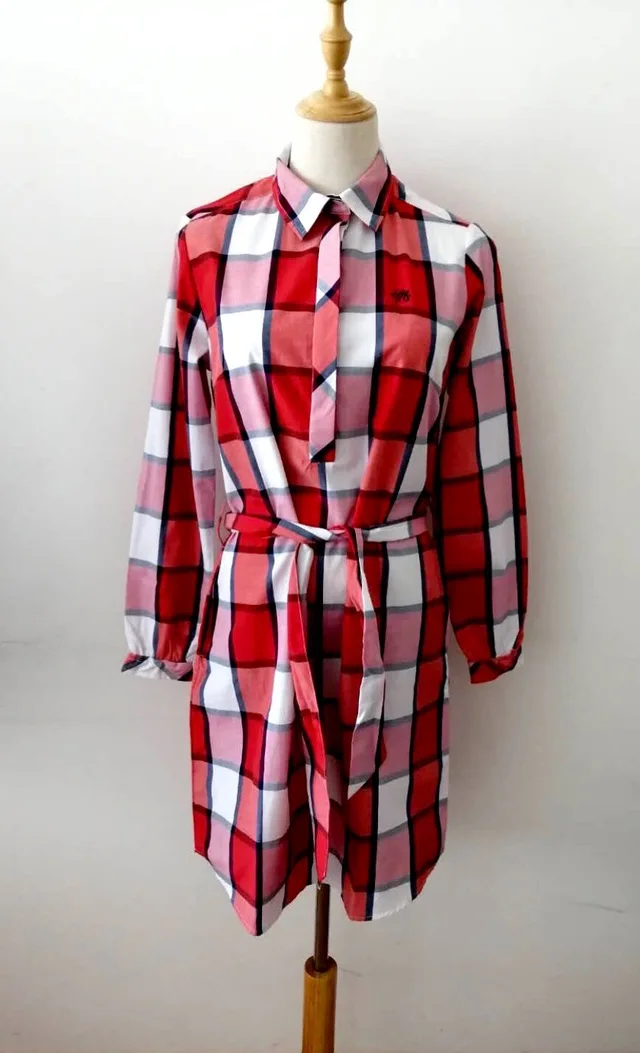 Ladies woven yarn dyed check shirt dress
