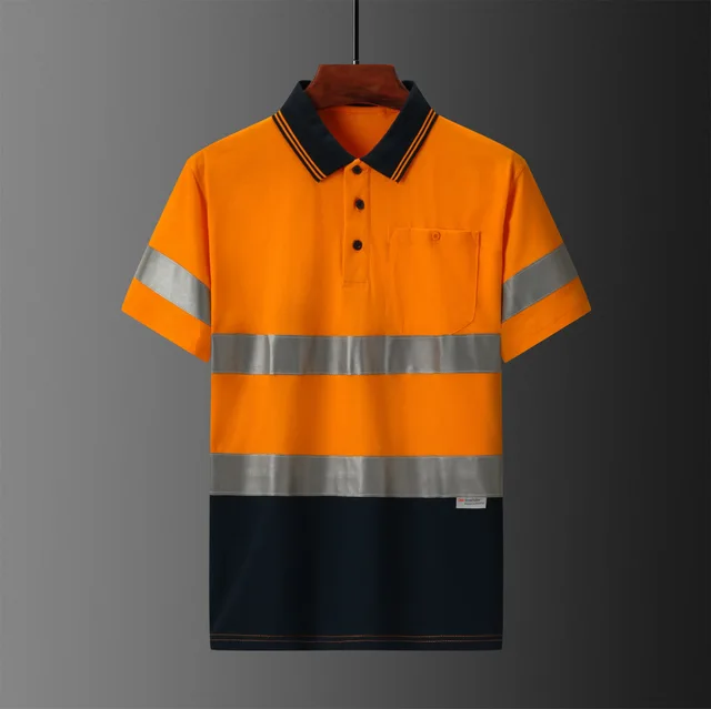 Men's short sleeve HIVIS polo shirt with reflective tape