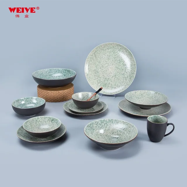 The "Emerald" Speckled Collection Color glaze dinner set