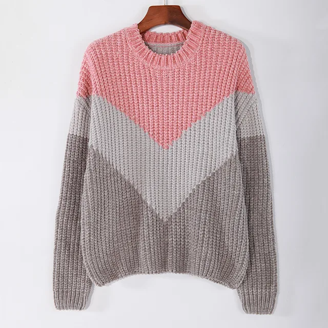 Women knitted pullover with R neck