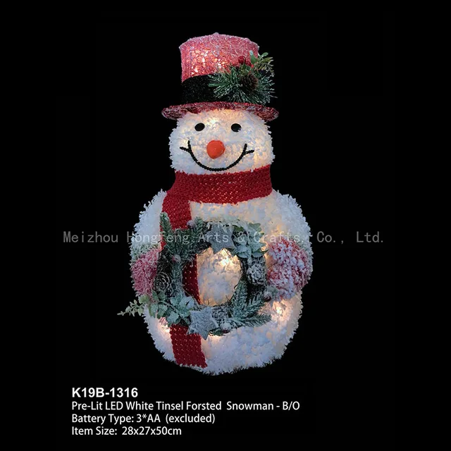 50cm LED White Tinsel Forsted Snowman holding wreath/Christmas outdoor decoration/lighted Home & Yard & Garden decor./ Handmade crafts xmas