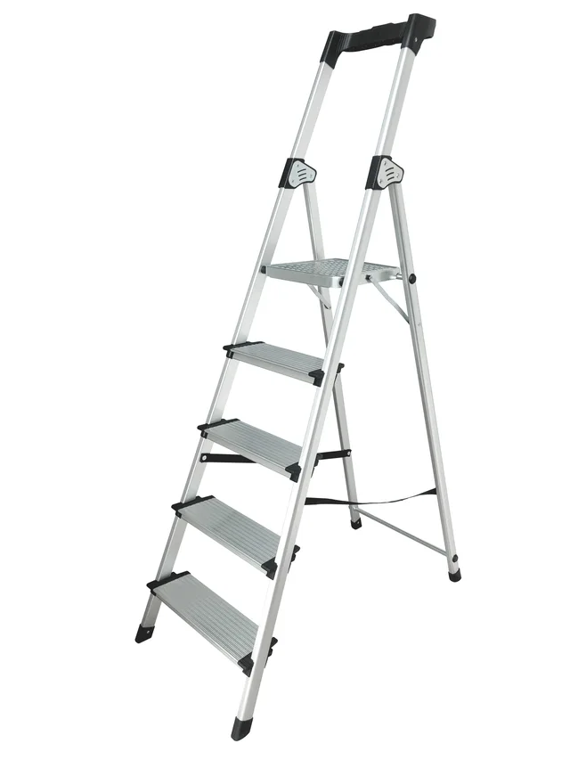 Aluminium 5 step household ladder with work tray