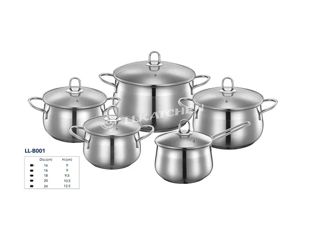 Stainless steel 10pcs belly shape cookware set
