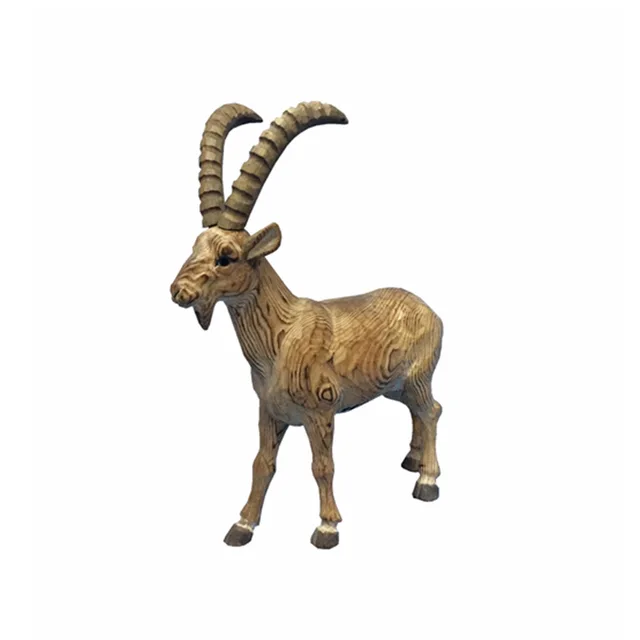 Decorative hand carved wooden animals wolf chamois ibex