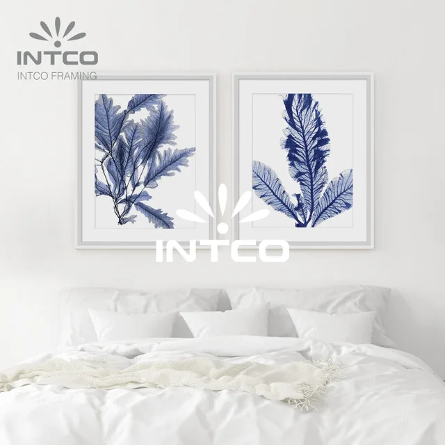 Framed Art Set-Blue Leaves
