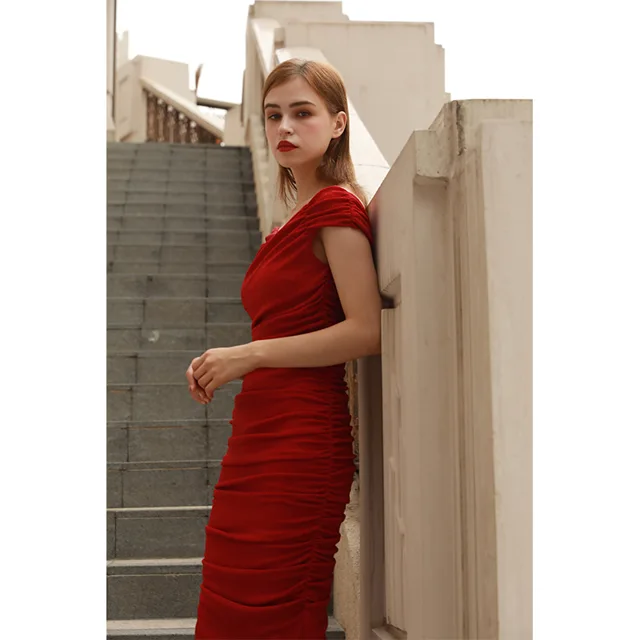Women's off shoulder pleat dress