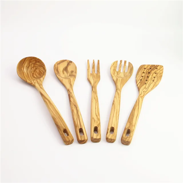 Olive wood kitchen spoon set