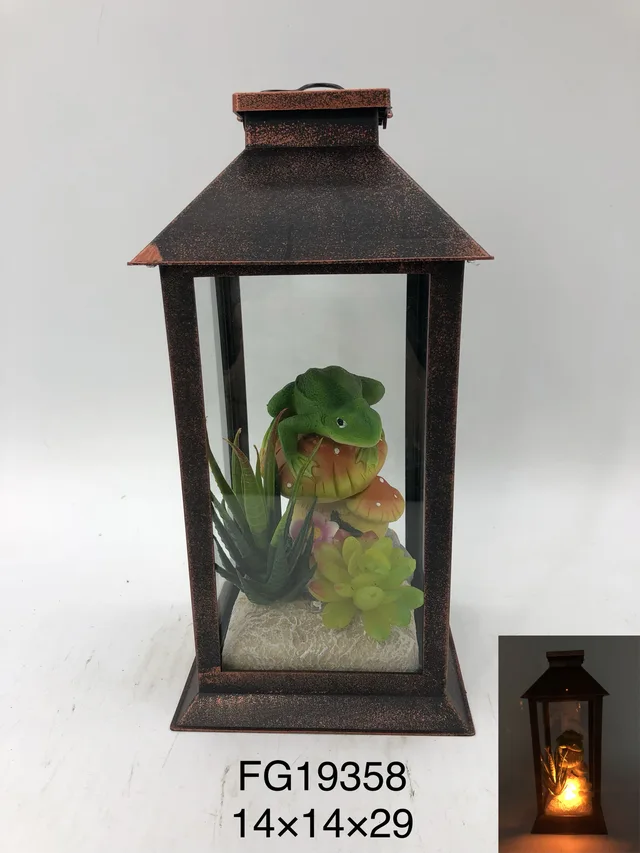 Led light indoor metal lantern with polyresin inserted