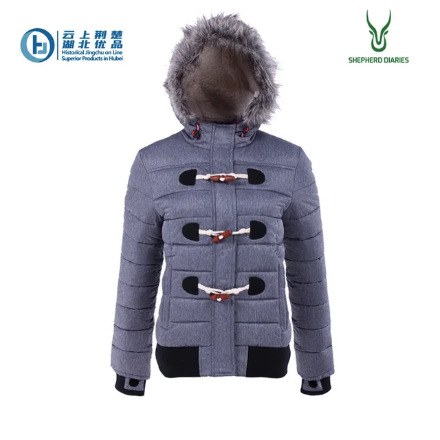 Women's melange fake fur hooded short style padding jacket