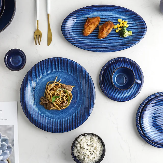 Embossed design with reactive color glaze dinner set