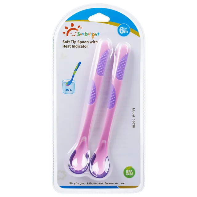 Soft tip spoon with heat indicator