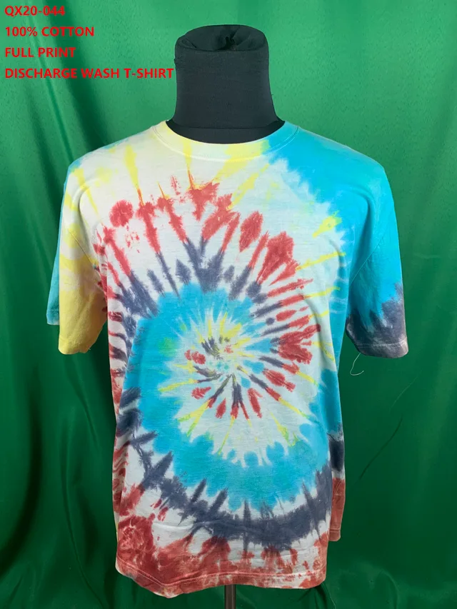 Qx20-044 100% Cotton Full Print Discharge Wash T-Shirt