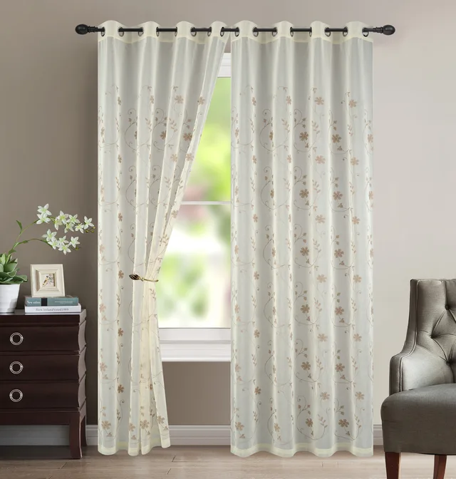 Embroidered volie curtain