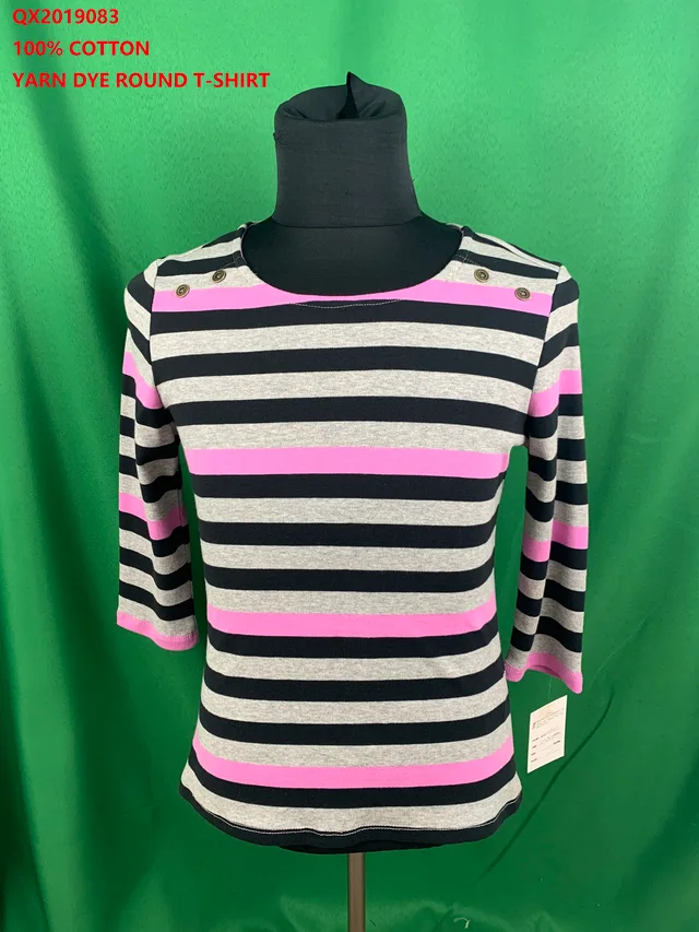 Qx2019083 100% Cotton Yarn Dye Round T-Shirt