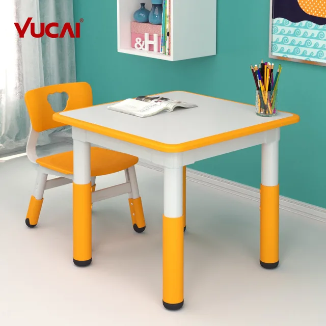 Adjustable square table with white top can be written