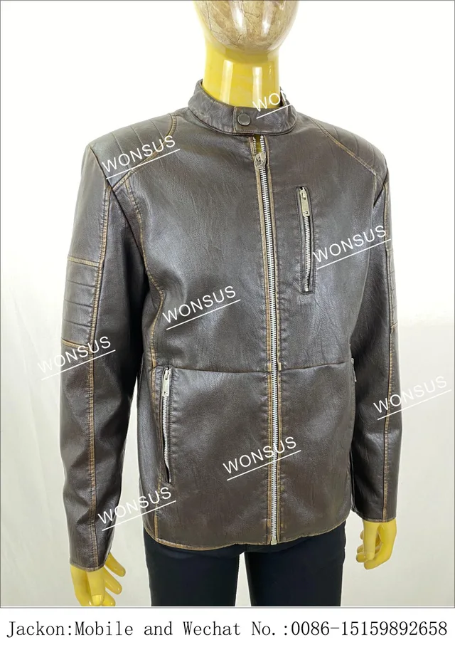Men's PU fake leather distressed vintage casual fashion jacket
