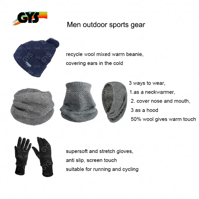 Men's sporty beanie neckwarmer gloves set