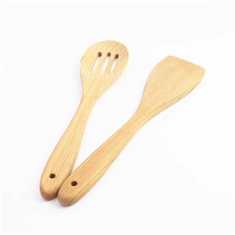 Wooden cooking scoop set with slotted spoon spatula