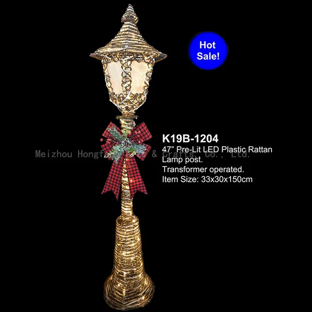 59”H. Light-Up Plastic Rattan Lamp Post with Bow, Indoor/Outdoor Christmas Seasonal Holiday Décor for Patio, Yard & Garden.xmas