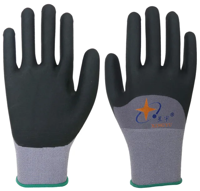 15G Gray Nylon & Spandex liner, black nitrile microfine foam coated