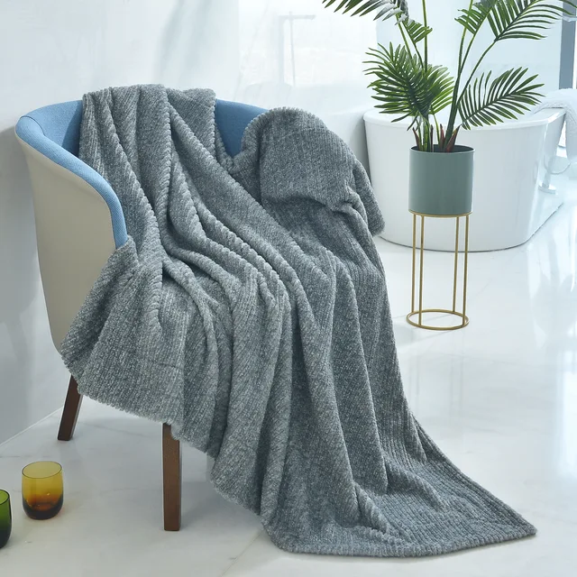 Decosy Faux Knitted Textured Rabbit Fur Throw Blanket