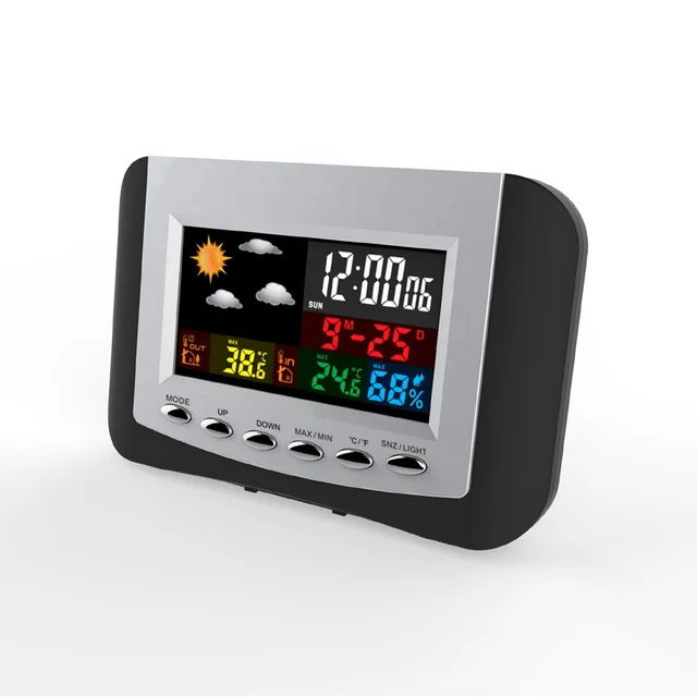 2020 colorful weather Station Indoor Outdoor Temperature Humidity Alarm Designer Table Clock