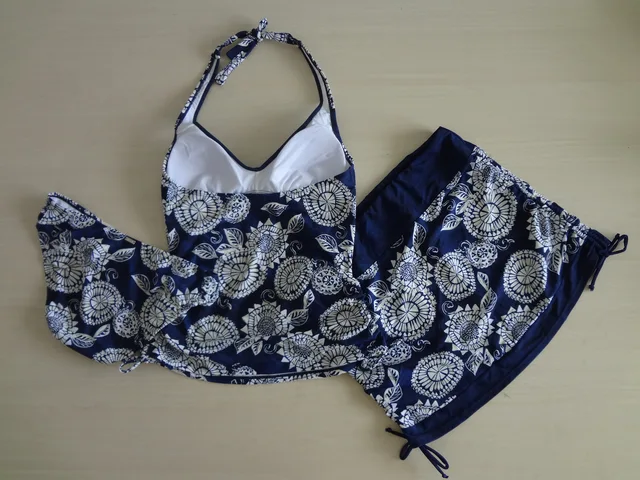 Conservative 3 pieces tankini sets with dress, belly thin swimming suits for women