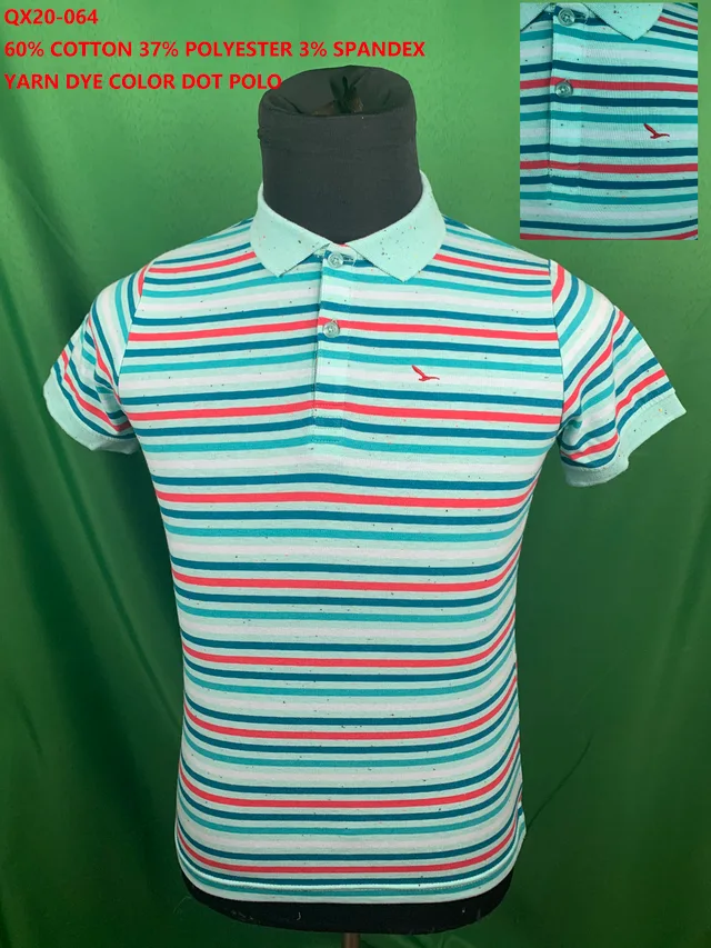 Qx20-064 Cvc Spandex Yarn Dye Color Dot Polo