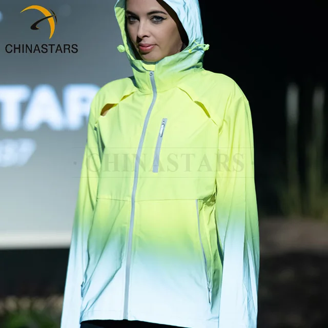 Wholesale polyester fashion wear yellow-grey gradient color reflective safety jacket clothing