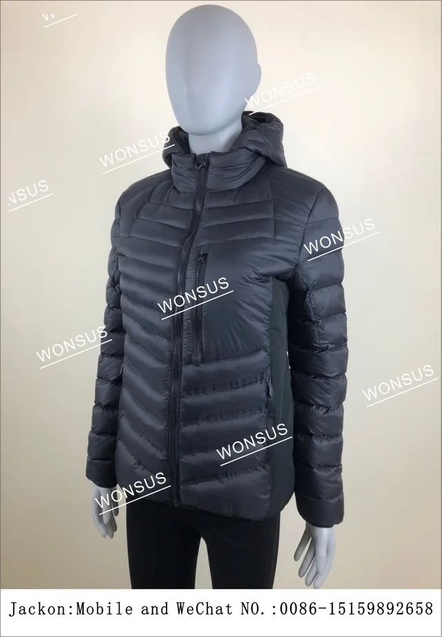 Ladies padded fake down casual hooded jacket