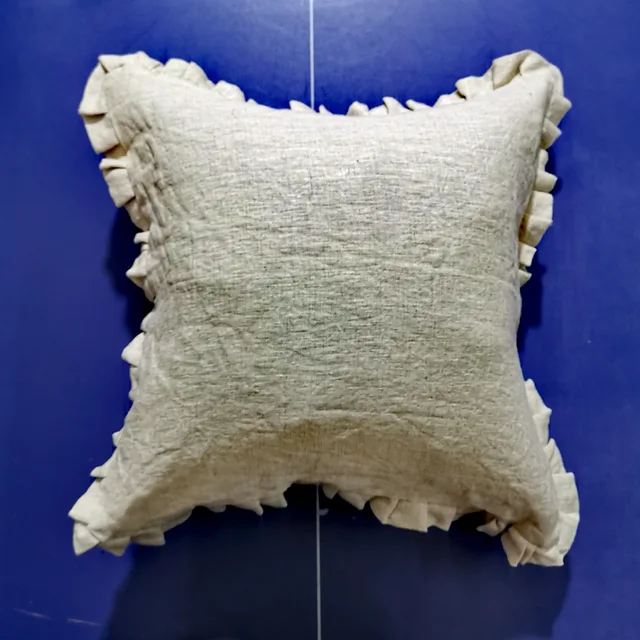 100% linen solid fabric within ruffle cushion