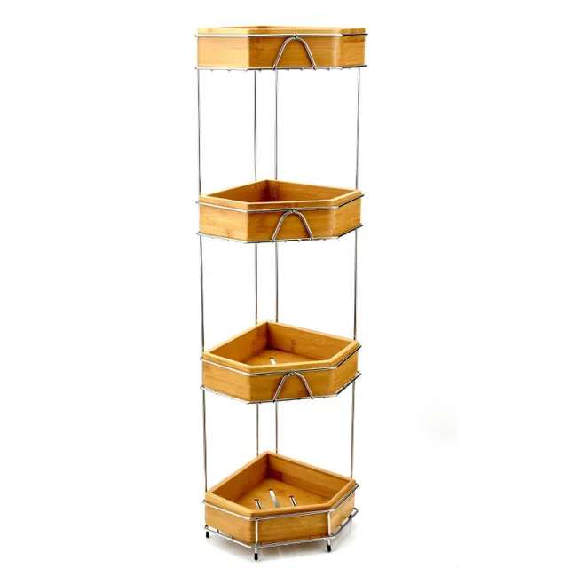 Stainless steel and bamboo box triangle storage rack 4-tiers