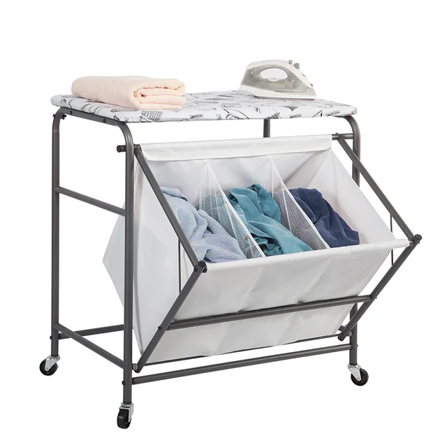 Easy-sort laundry station w/ironing board