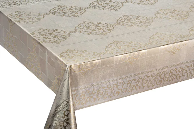 GY series pvc golden silver tablecloth with fabric polyester