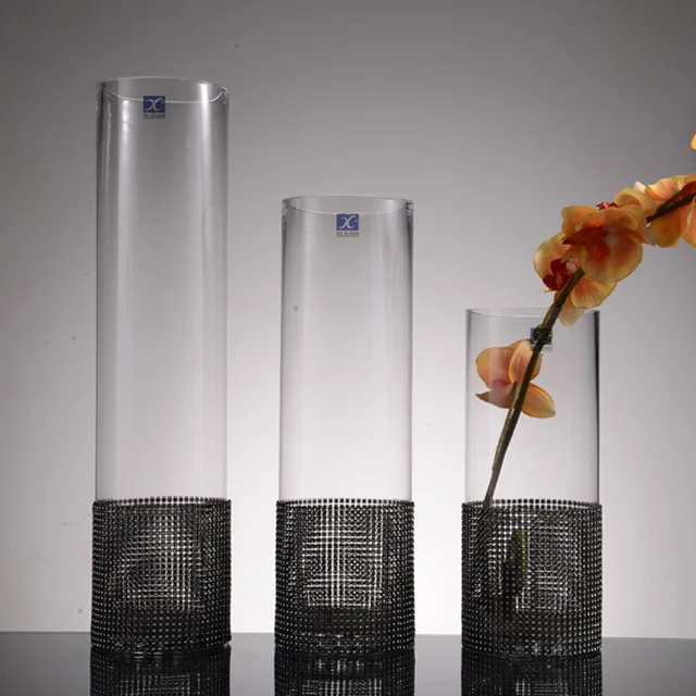 Clear gorgeous glass cylindrical vase with black ribbon