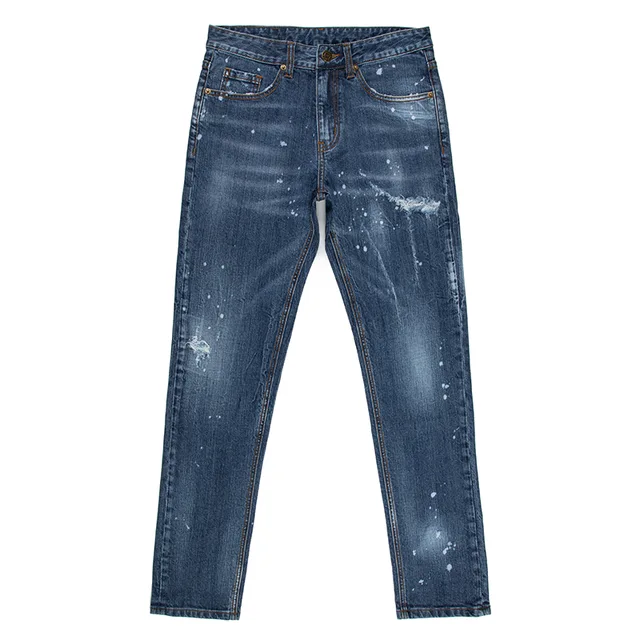 Ripped jeans cotton denim fabric jeans pants straight slim fit men jeans trousers G2002