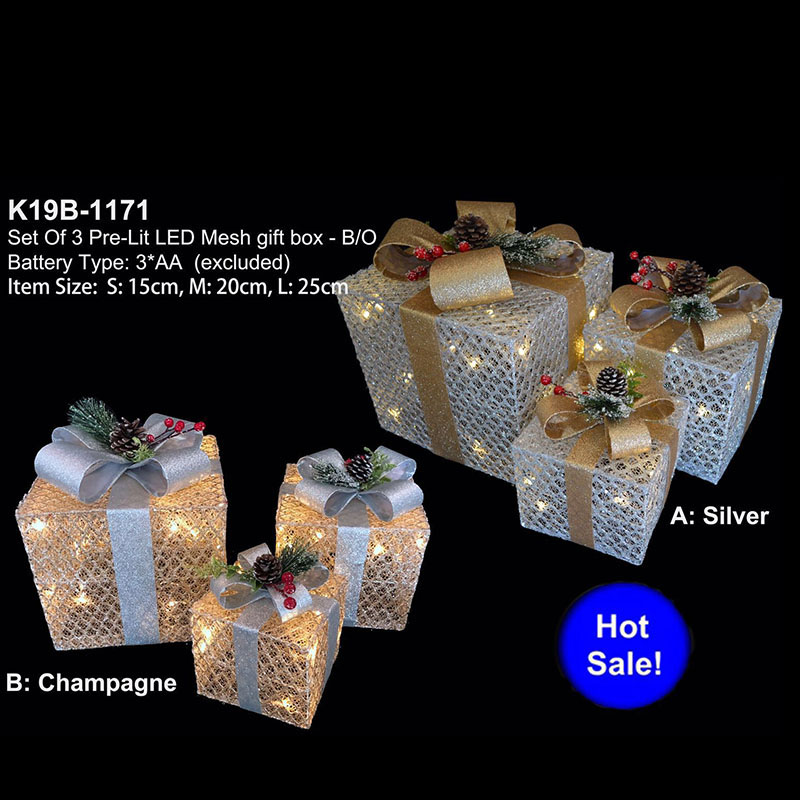 6”/8”/10” Glitter Light Up Christmas Mesh Parcels Set With 35 LED Lights, Indoor or outdoor use, Holiday home /yard/garden decor.xmas