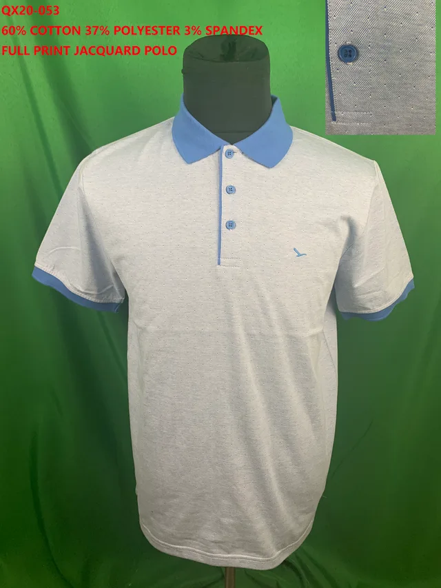 Qx20-053 Cvc Spandex Full Print Jacquard Polo