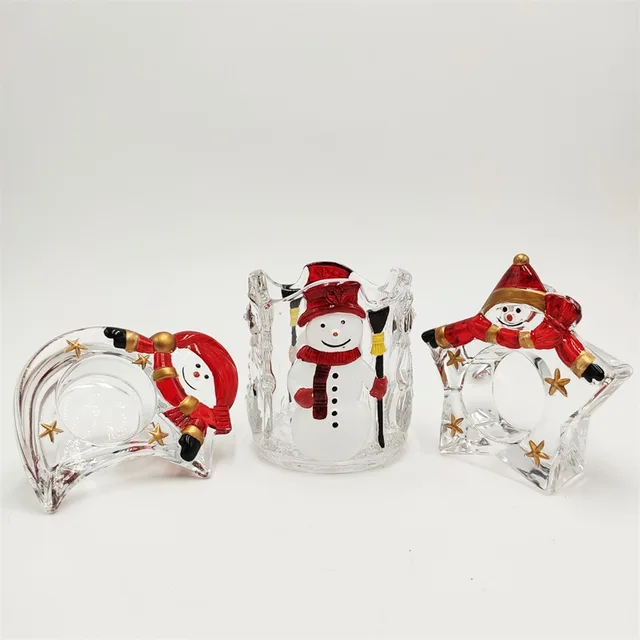 Christmas gift hand drawing snowman glass candle holder