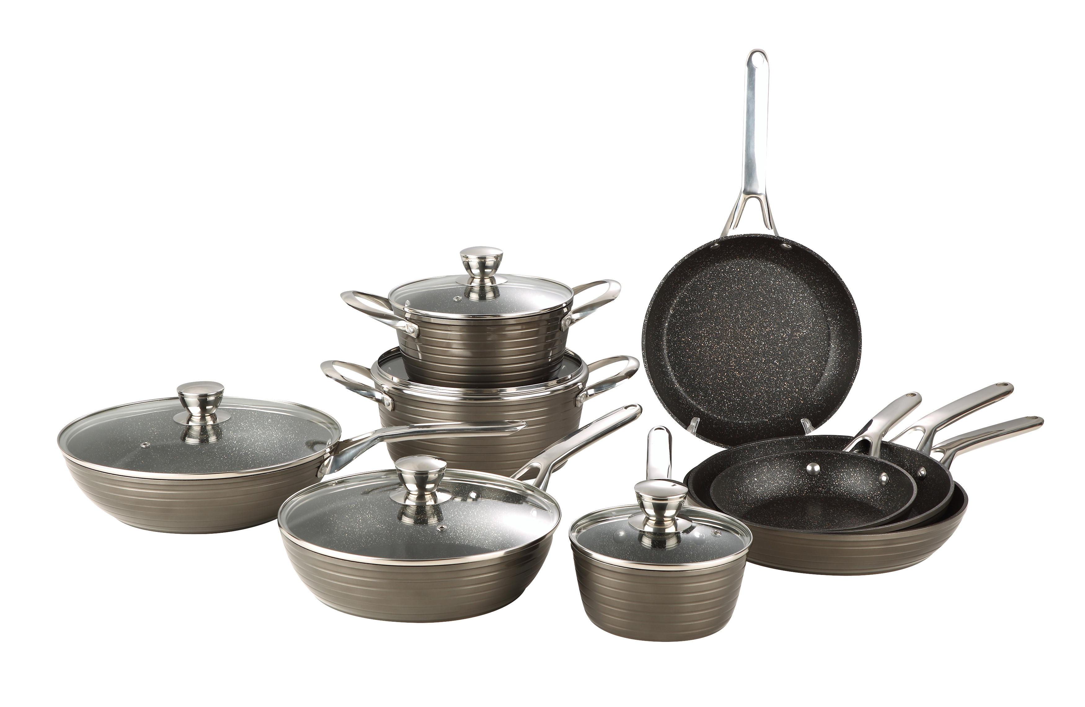 Forged aluminum cookware set with ribbed body 14pcs