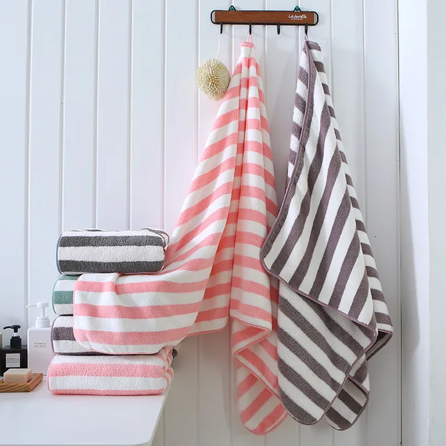 Warp knitting high density colorfull stripe coral fleece bath towels